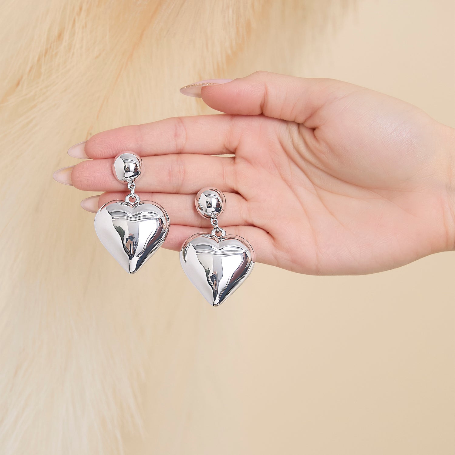 Jessica Simpson Puffy Heart Statement Stud Earrings in Silver-Tone