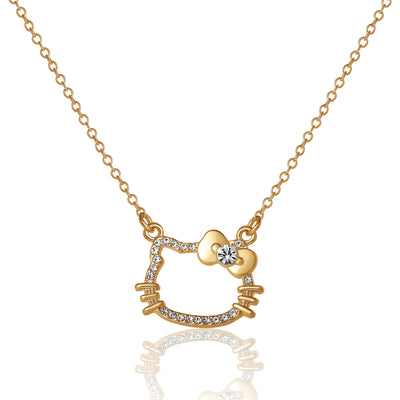 Hello Kitty Outline Pendant Necklace with Chain in Gold Tone