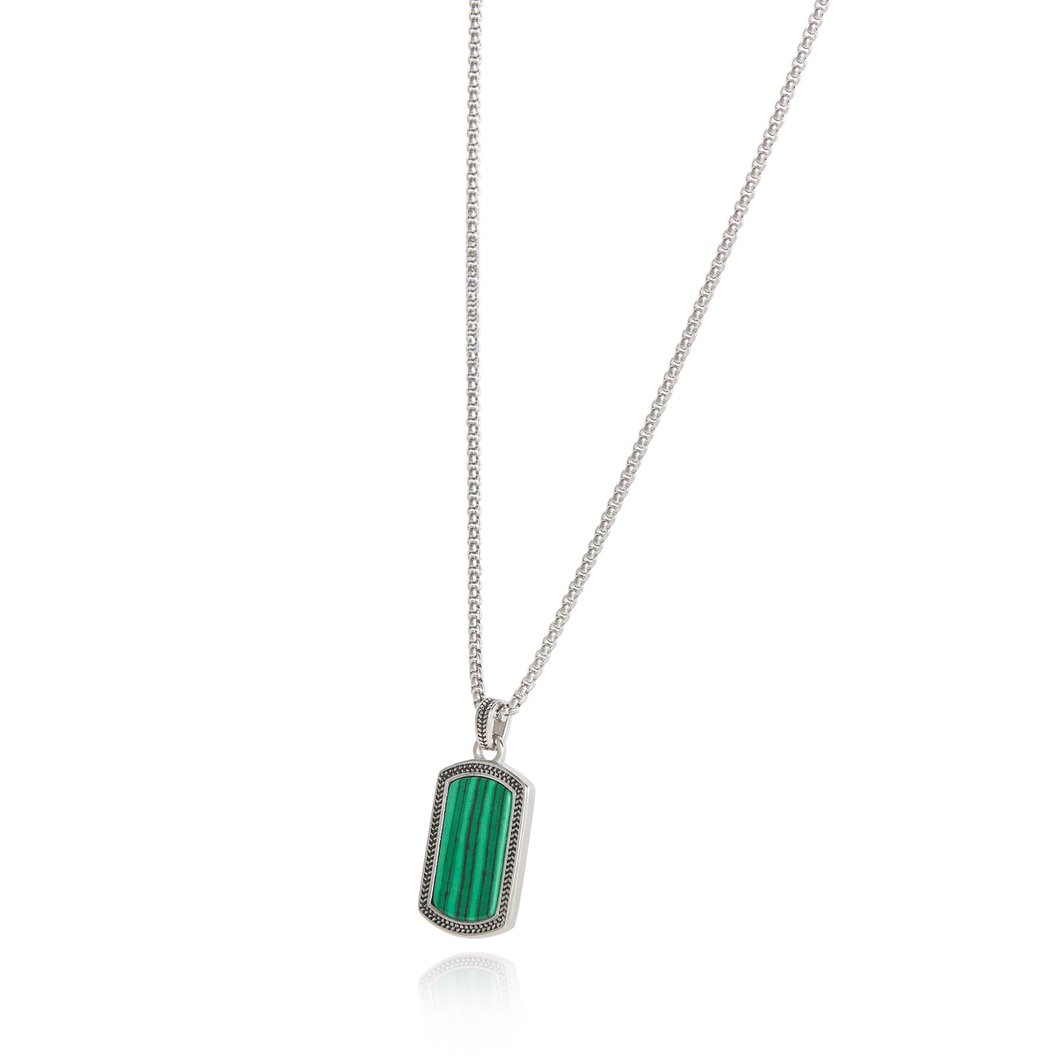 Lucky Brand Mens Stainless Steel Necklace with Malachite Green Pendant