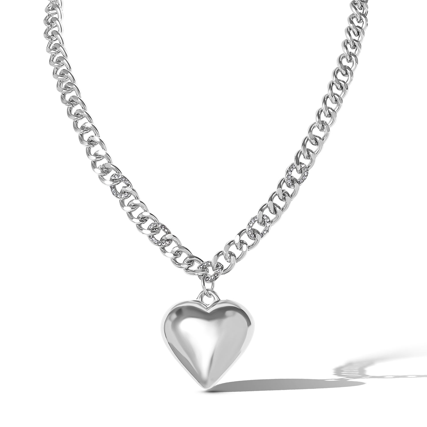 Jessica Simpson Silver-Tone Chunky Heart Pendant Chain Necklace