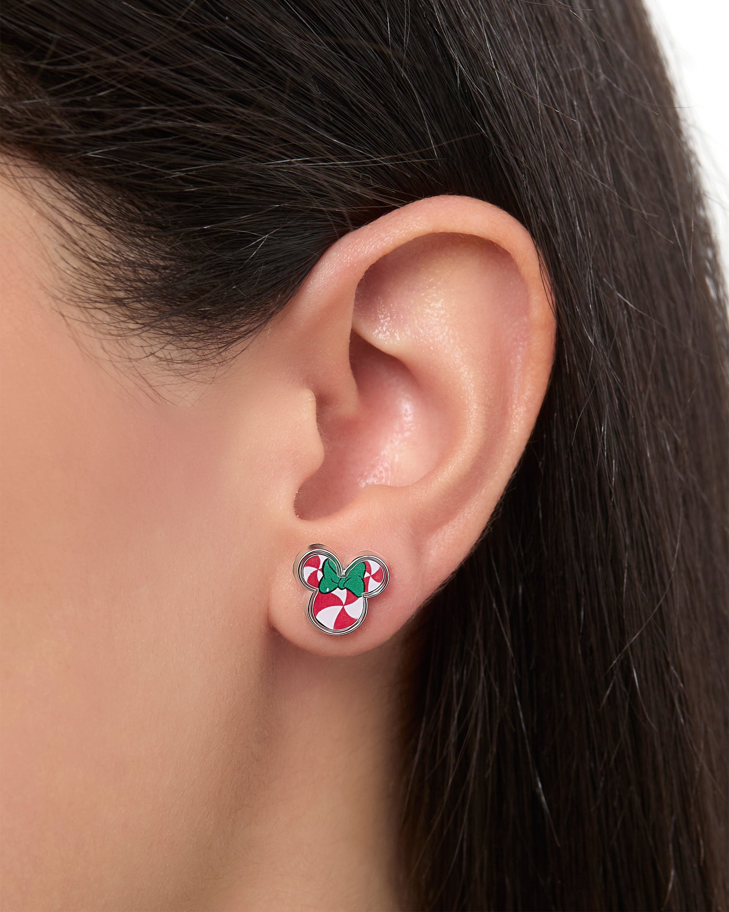 Disney Holiday Stud Earring Set, 3 Pairs - Mickey Santa, Peppermint Ears & Gifts, Silver‑Tone