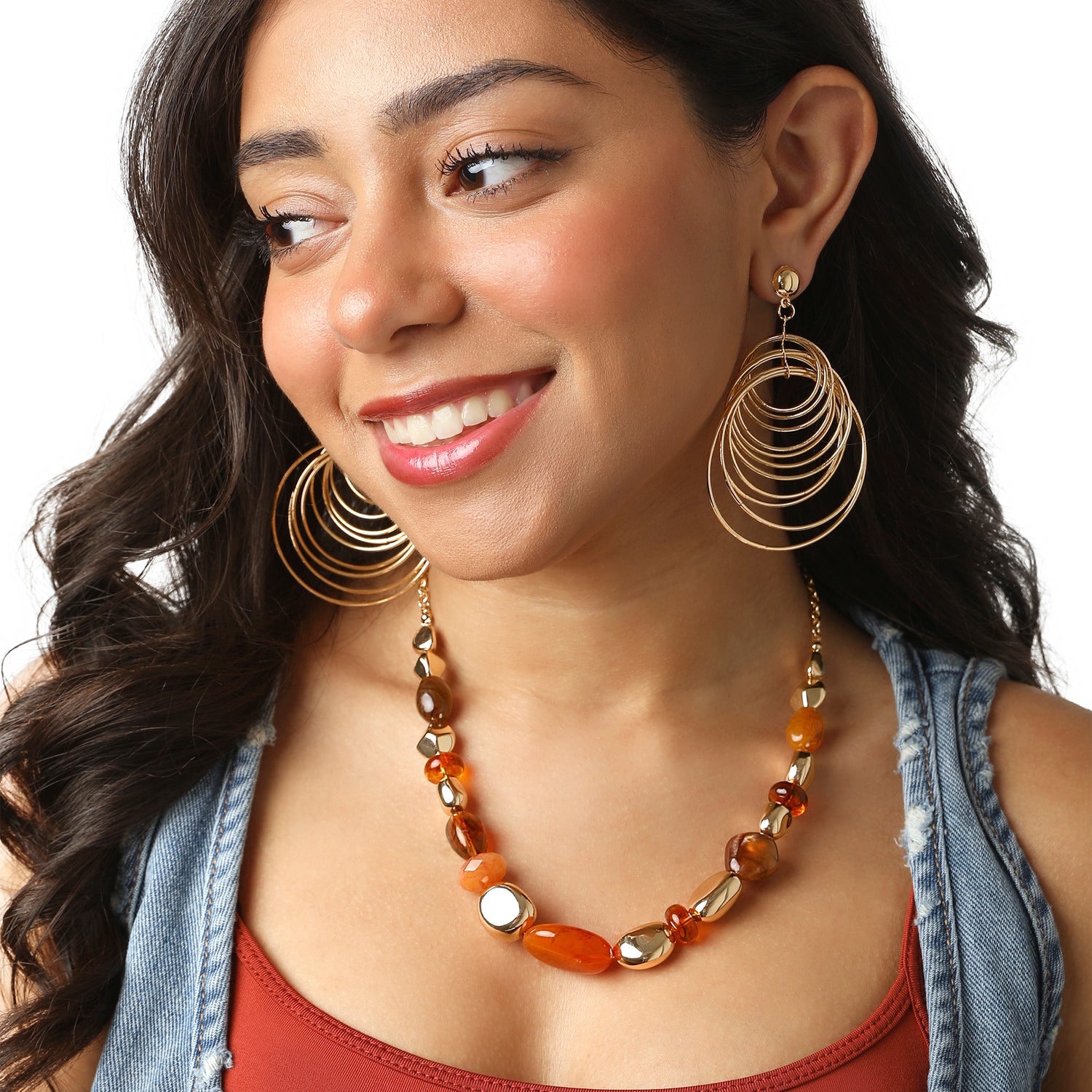 Jessica Simpson Multi Hoop Drop Earrings Yellow Gold-Tone, Statement Hoops