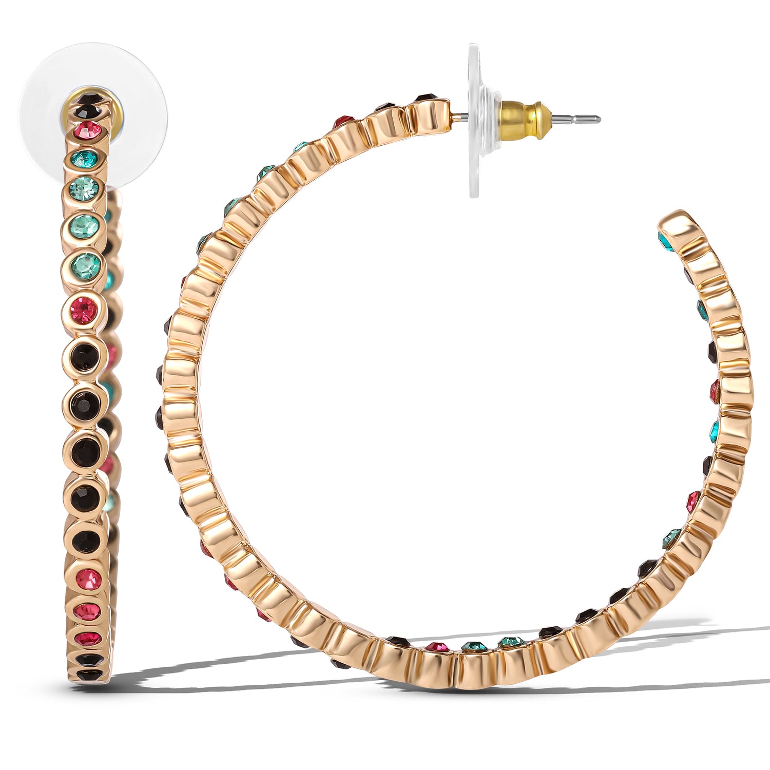 Jessica Simpson Gold-Tone Multicolor Crystal Hoop Earrings