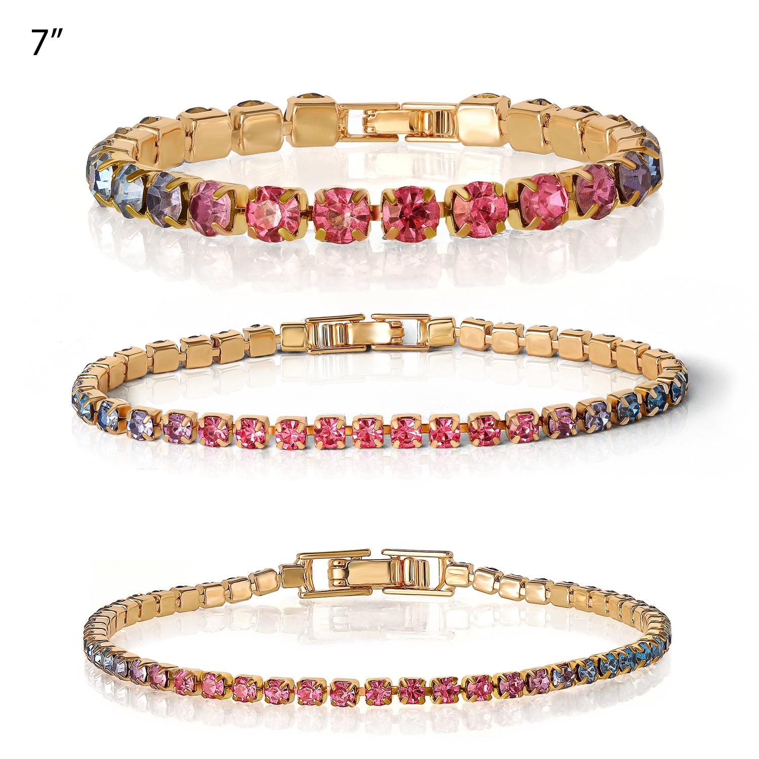 Jessica Simpson Colorful Crystal Tennis Bracelet Set - Sparkling Stackable Bracelets