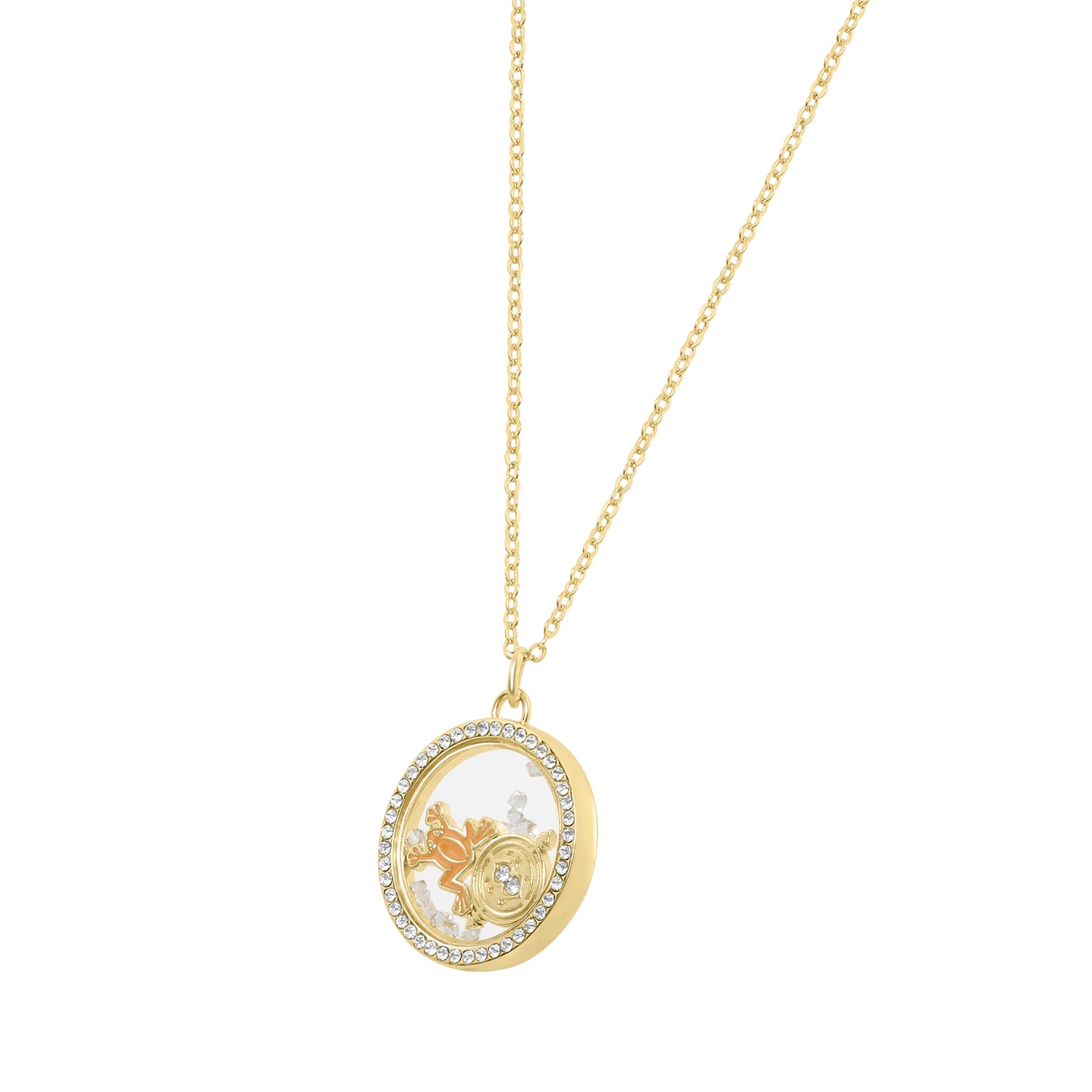 Harry Potter Chocolate Frog and Time Turner Shaker Pendant Necklace with Crystals - 18'' + 1''