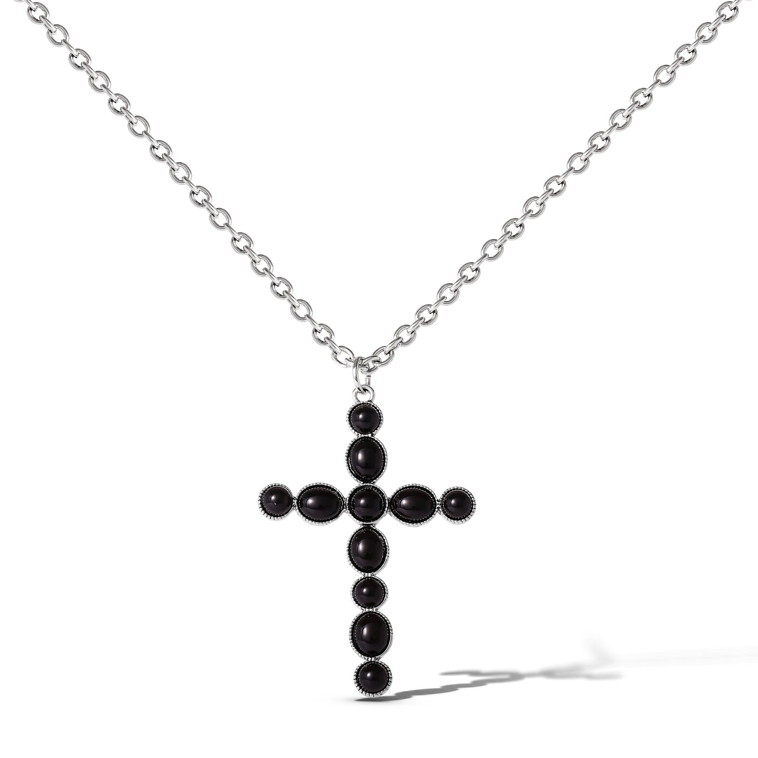 Jessica Simpson Oversized Cross Pendant Necklace in Black Onyx Tone