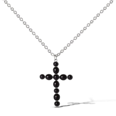 Jessica Simpson Oversized Cross Pendant Necklace in Black Onyx Tone