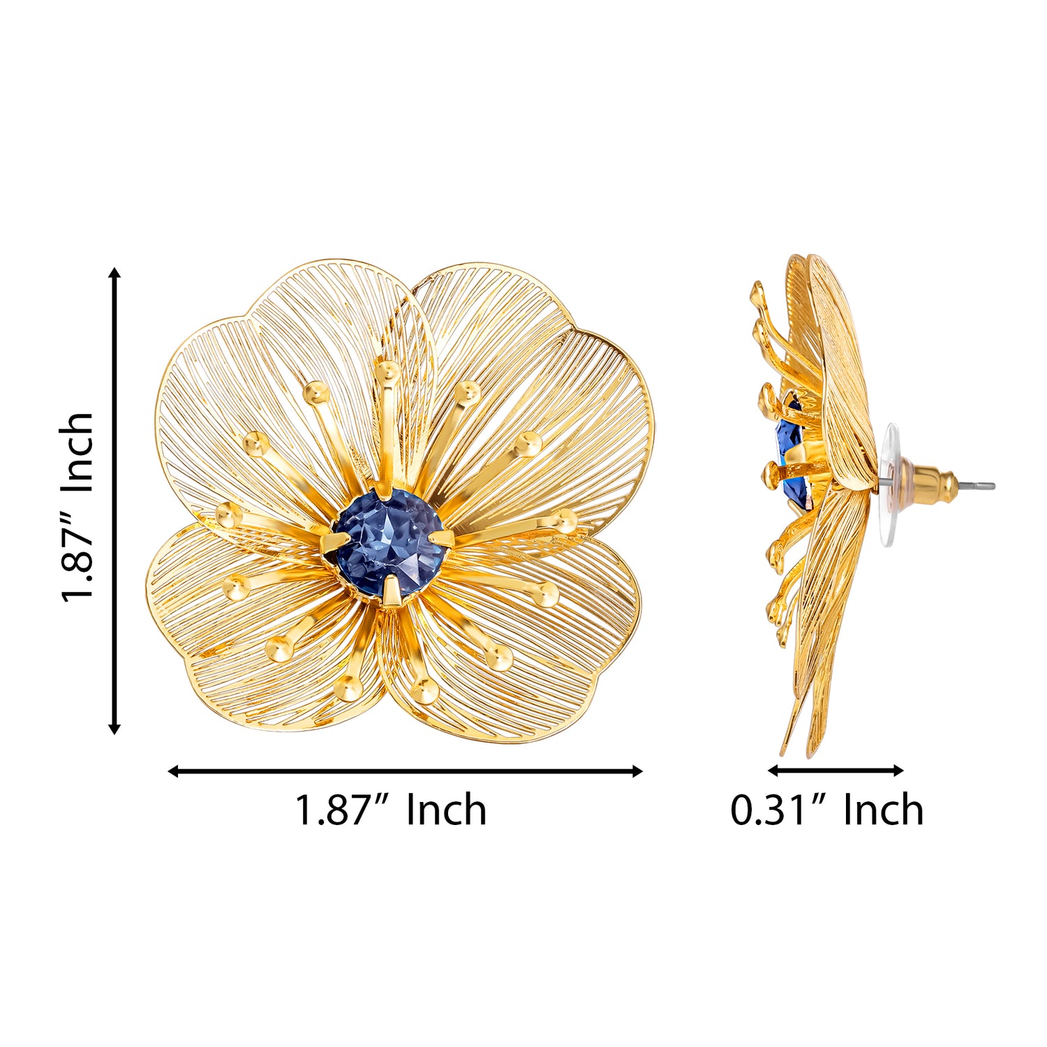 Jessica Simpson Gold-Tone Filigree Flower Stud Earrings with Blue Crystal Center