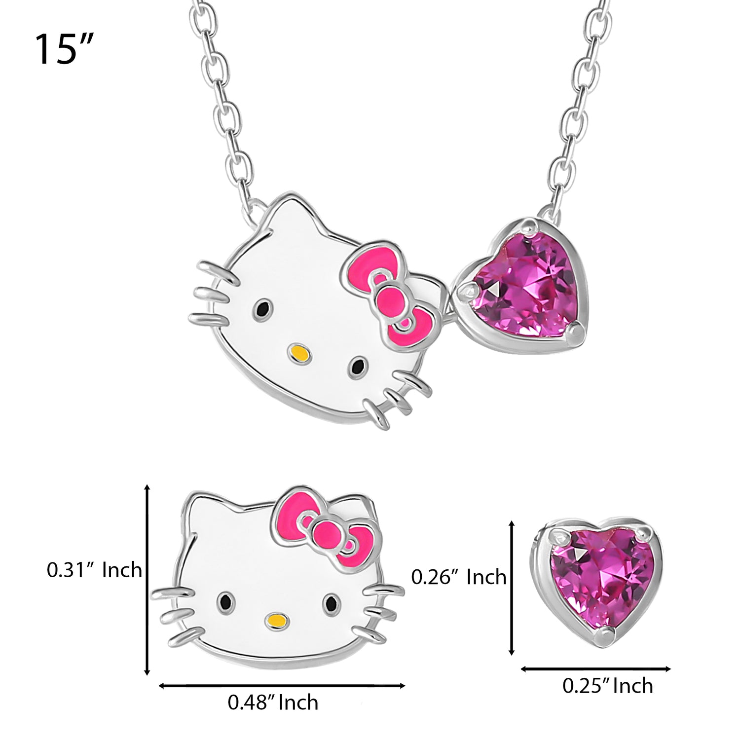 Sanrio Hello Kitty and Pink Heart Pendant Necklace in Silver-Tone