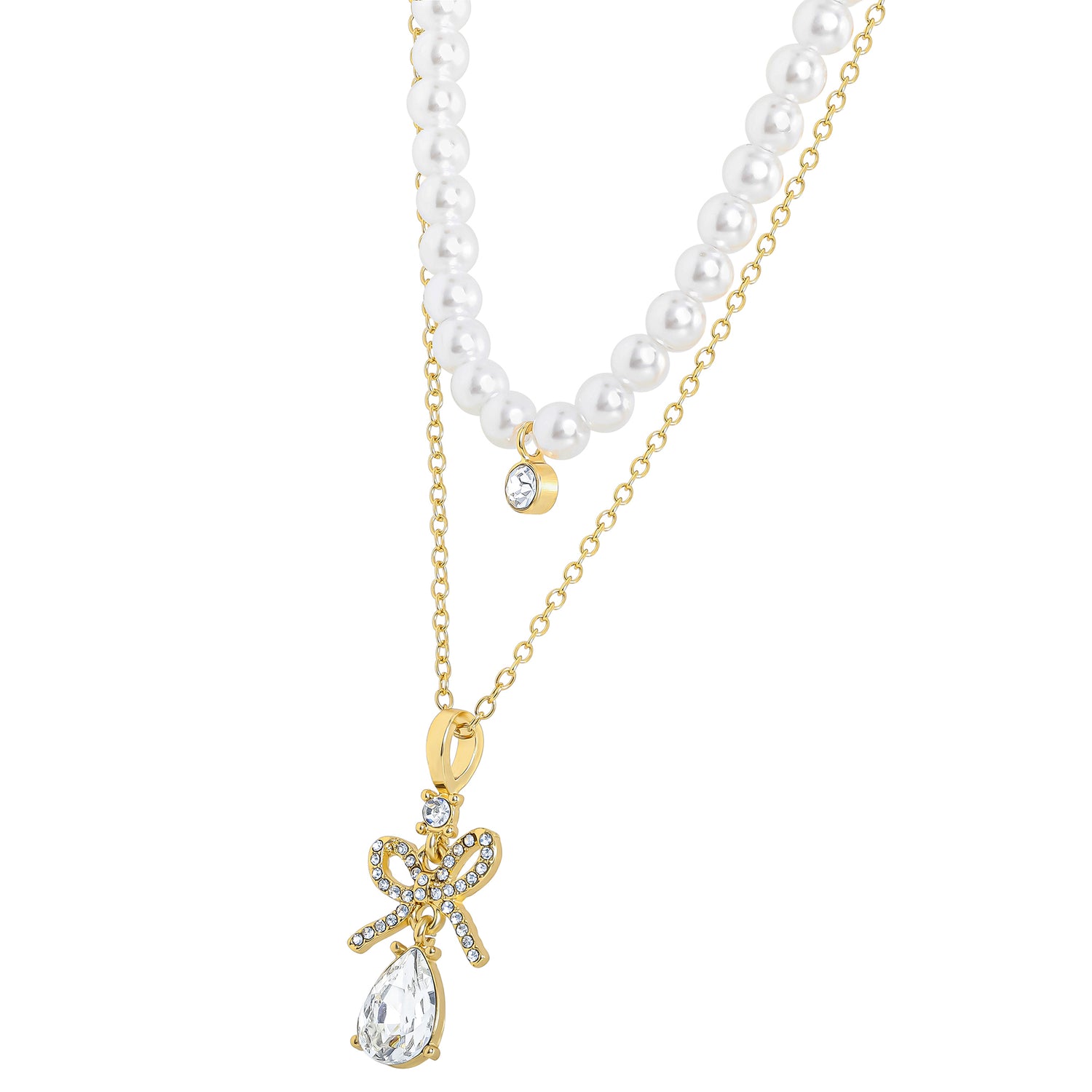 Celebrity Pink Layered Necklaces for Women with Crystal Teardrop Pendant