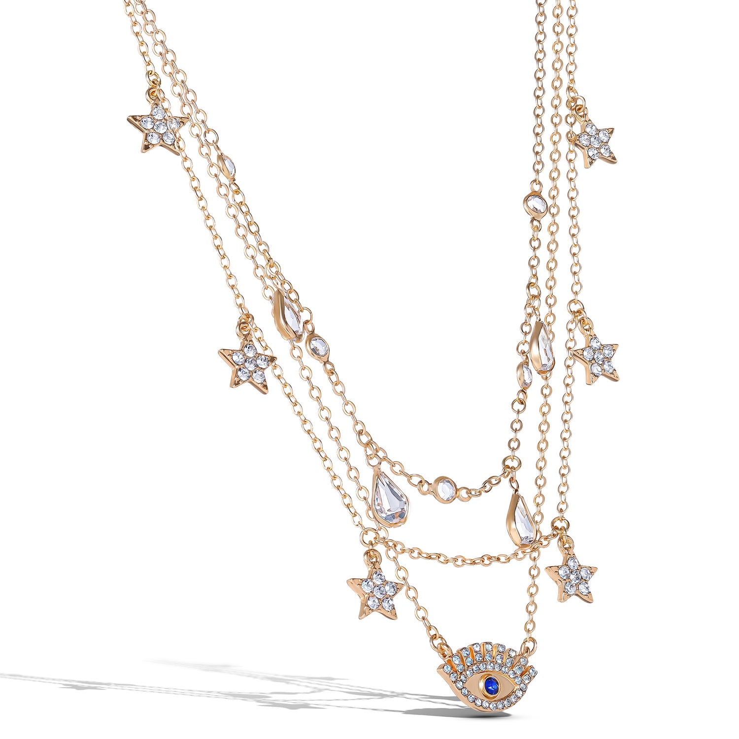 Jessica Simpson Gold-Tone Layered Necklace with Evil Eye and Star Charms