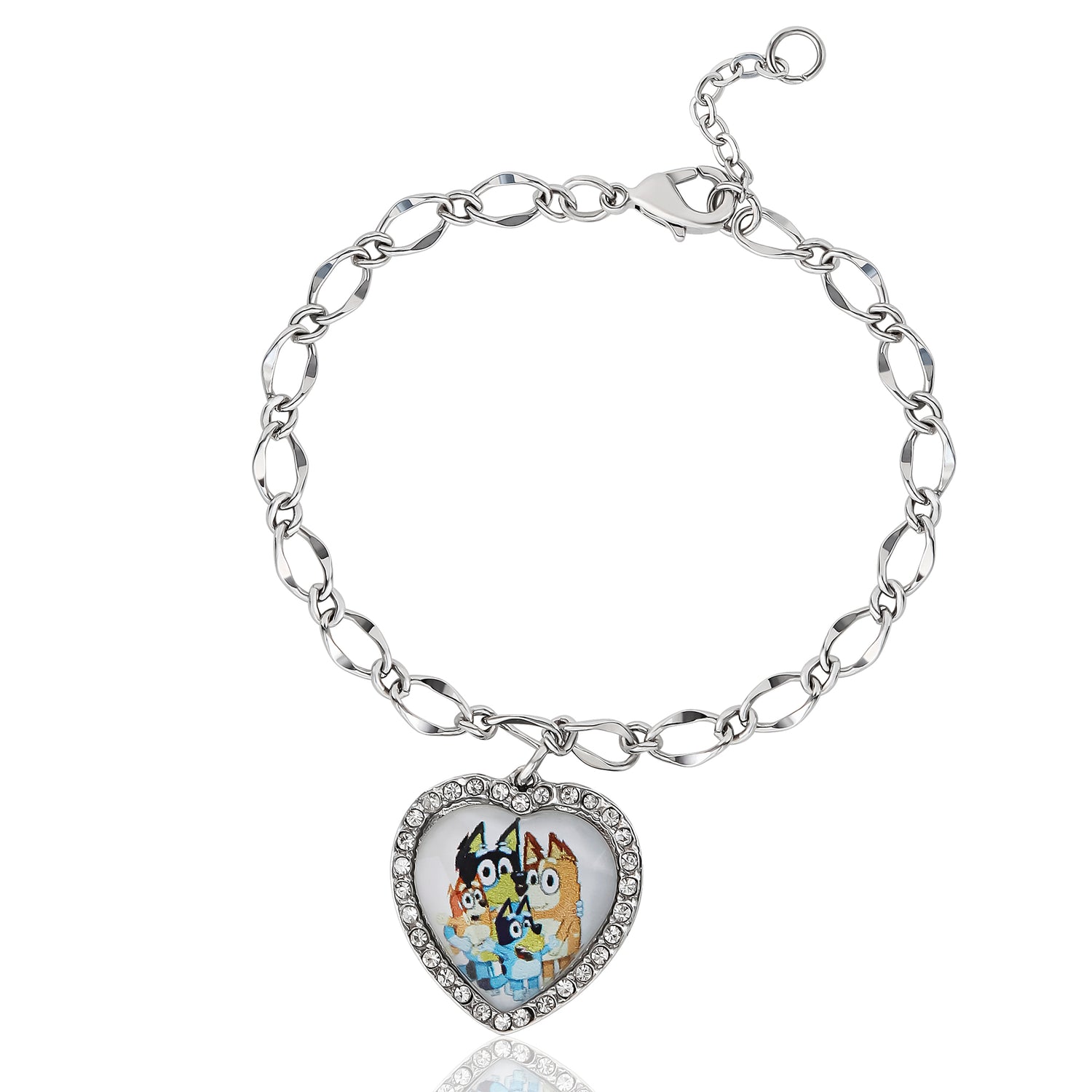 Bluey Heart Pendant Chain Bracelet - Silver Tone