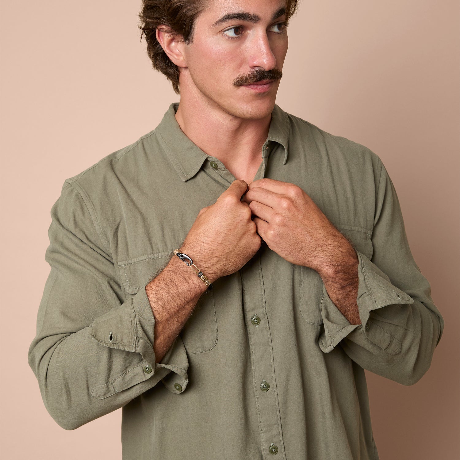 Lucky Brand Carabiner Cord Stainless Steel Bracelet for Men, Braided Bracelet, Mens Jewelry