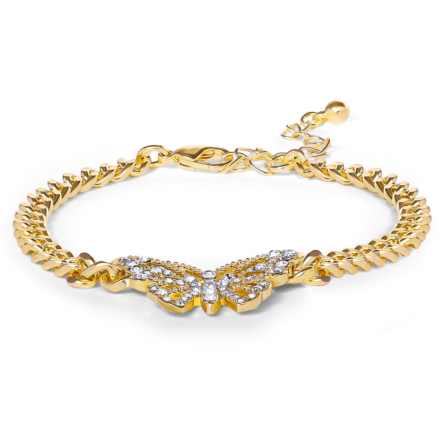 Jessica Simpson Gold-Tone Butterfly Crystal Chain Bracelet