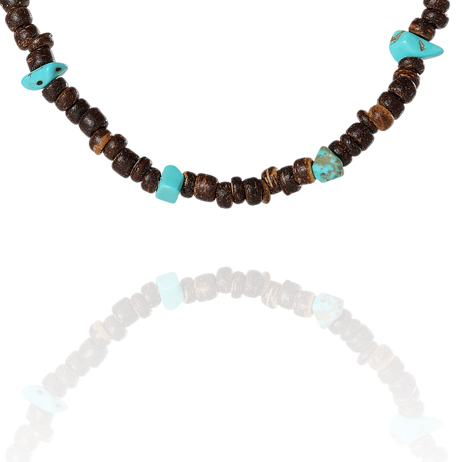 Lucky Brand Men’s Wood & Turquoise Beaded 22'' Necklace, Rustic Brown with Blue Chips
