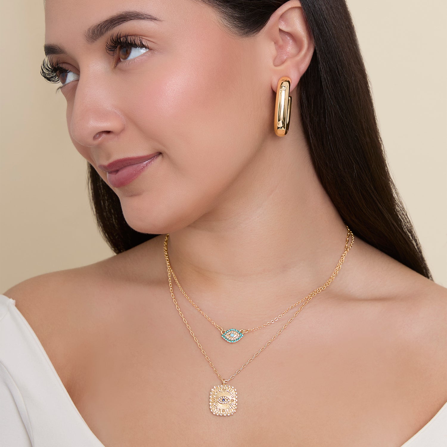 JS Jessica Simpson Gold-Tone Layered Evil Eye Pendant Necklace Set