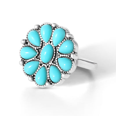 Jessica Simpson Silver-Tone Floral Turquoise Petite Cluster Ring