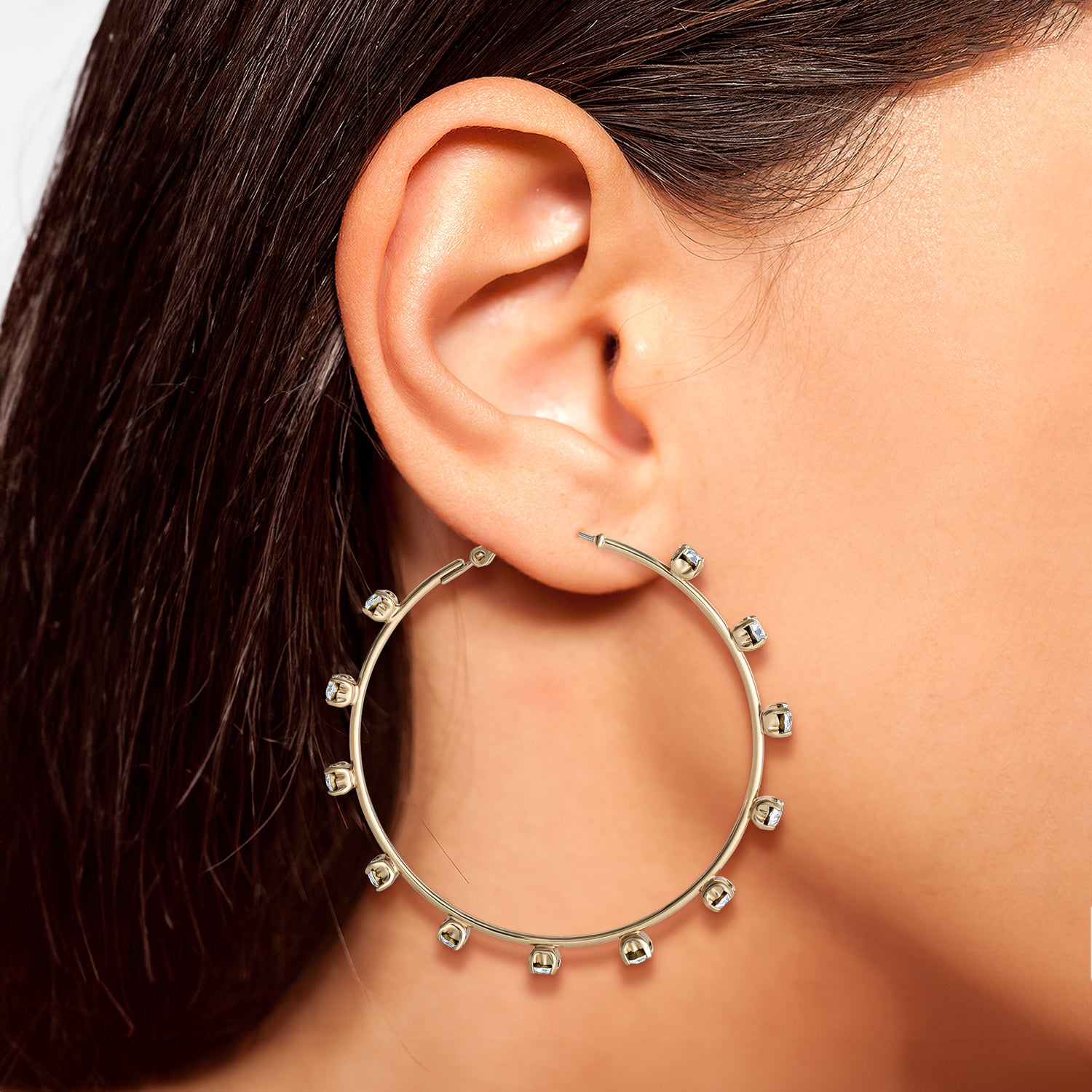 Jessica Simpson Gold-Tone Crystal-Studded Elegant Statement Hoop Earrings