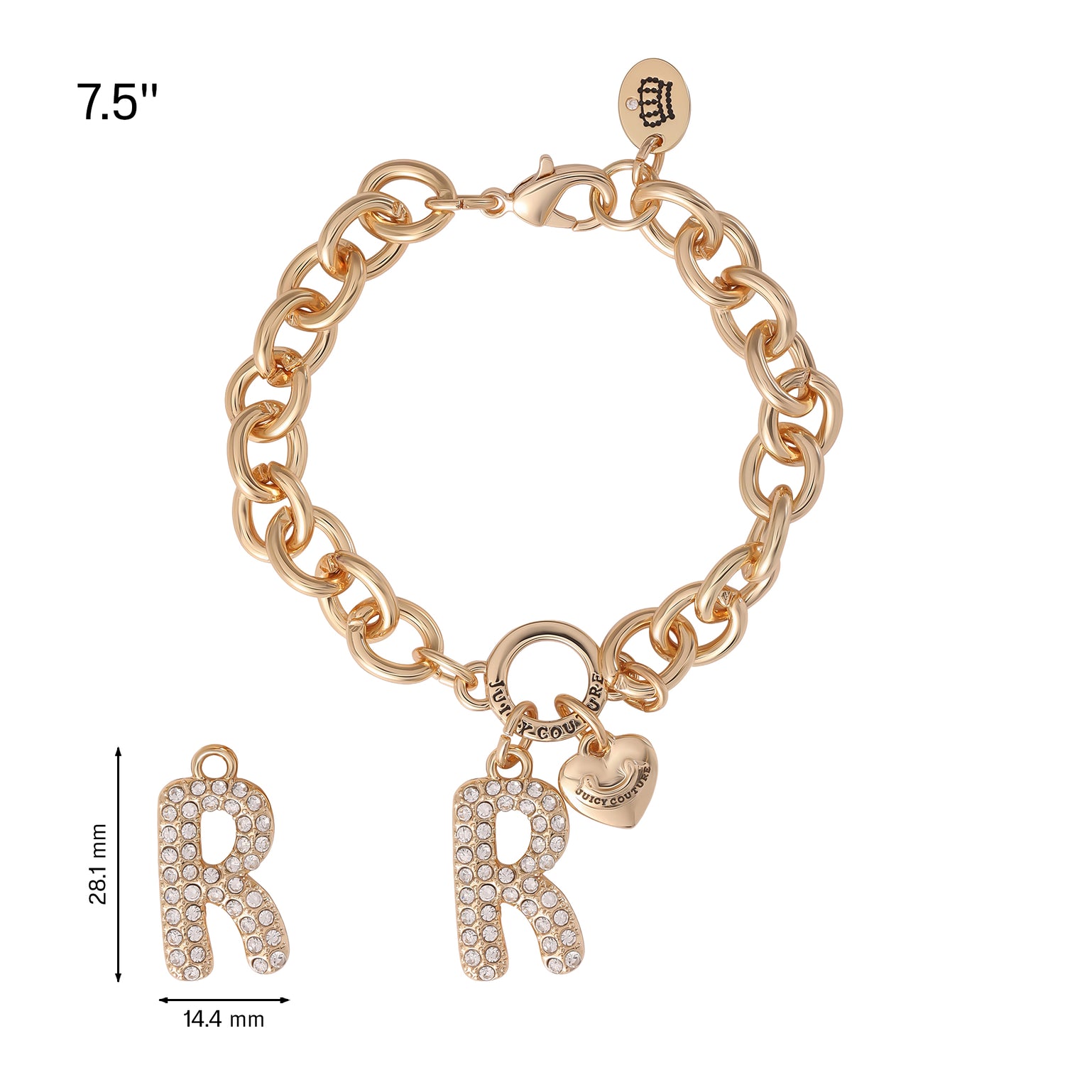 Juicy Couture Pavé Initial Charm Bracelet - 7.5'' Gold Tone Link - R