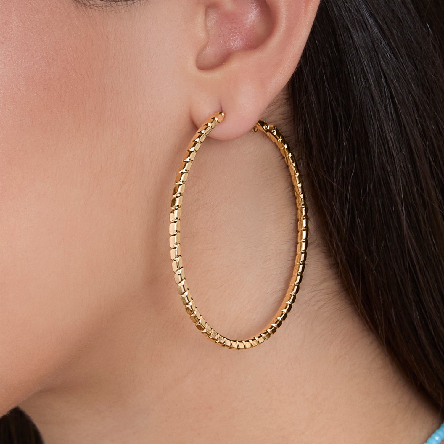 JS Jessica Simpson Textured Omega Gold-Tone Large Hoop Earrings