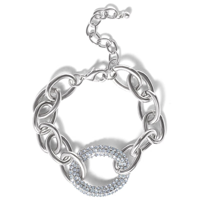 Jessica Simpson Silver-Tone Pavé Oval Link Bracelet