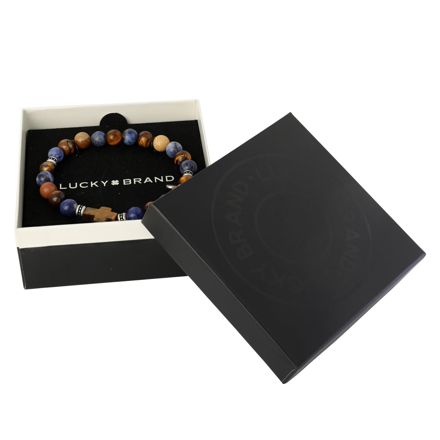 Lucky Brand Sodalite Bead Stretch Bracelets with Cross Accents - Black