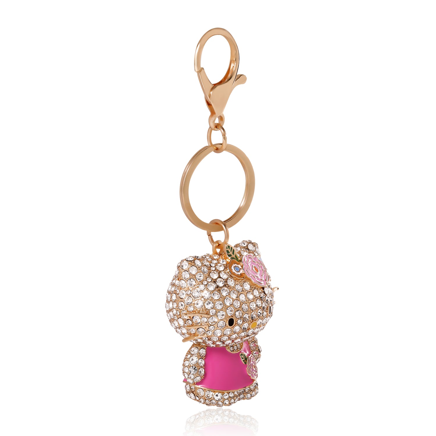Hello Kitty Crystal Pavé Bag Charm Keychain – Pink Dress – Officially Licensed Sanrio