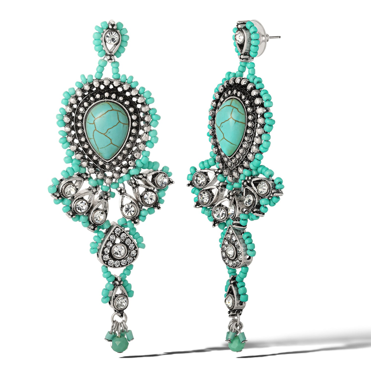 Jessica Simpson Womens Turquoise Teardrop Earrings- Oxidized Silver-Tone Dangle Turquoise Earrings