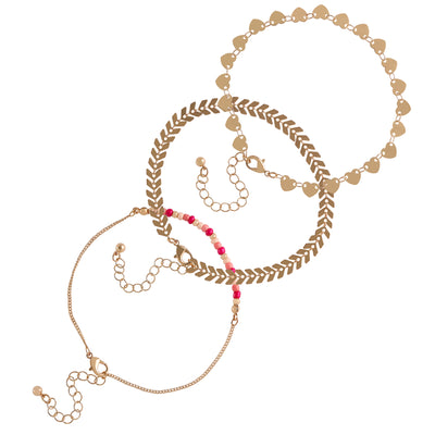 Jessica Simpson 3-Piece Dainty Gold-Tone Anklet Set - 9+2''
