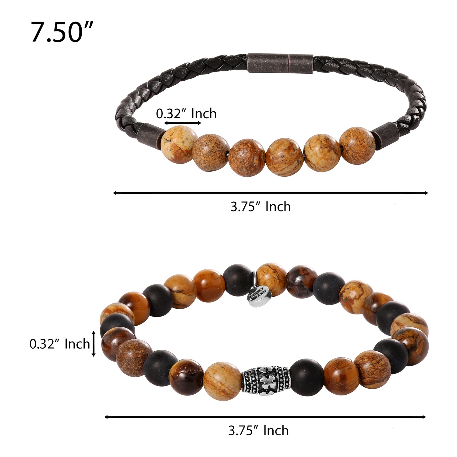 Lucky Brand Tiger’s Eye, Black Onyx, Picture Jasper Stretch Bead & Magnetic Cord Bracelet Set - 2 Piece