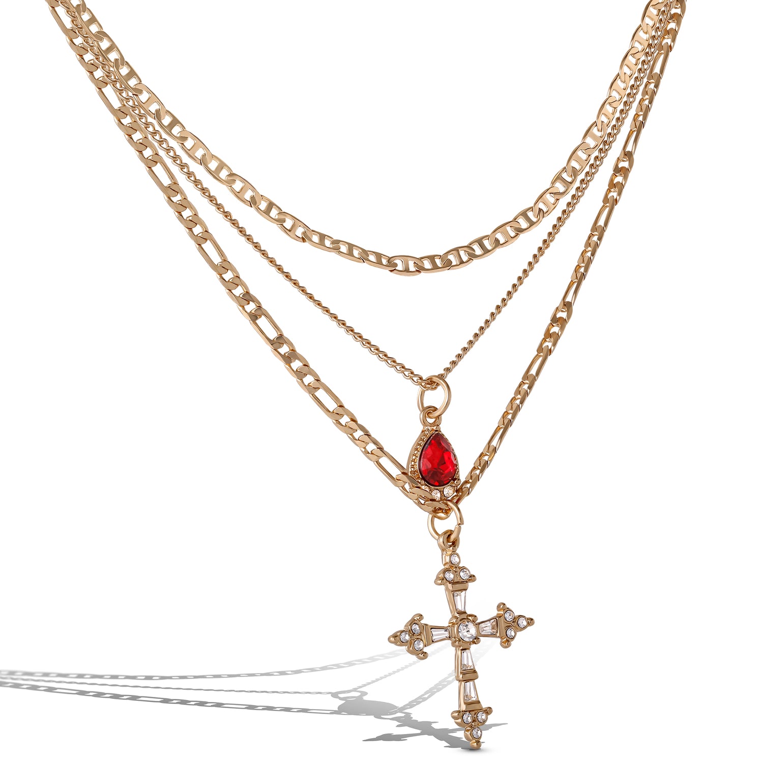 JS Jessica Simpson Layered Cross Gem Necklace