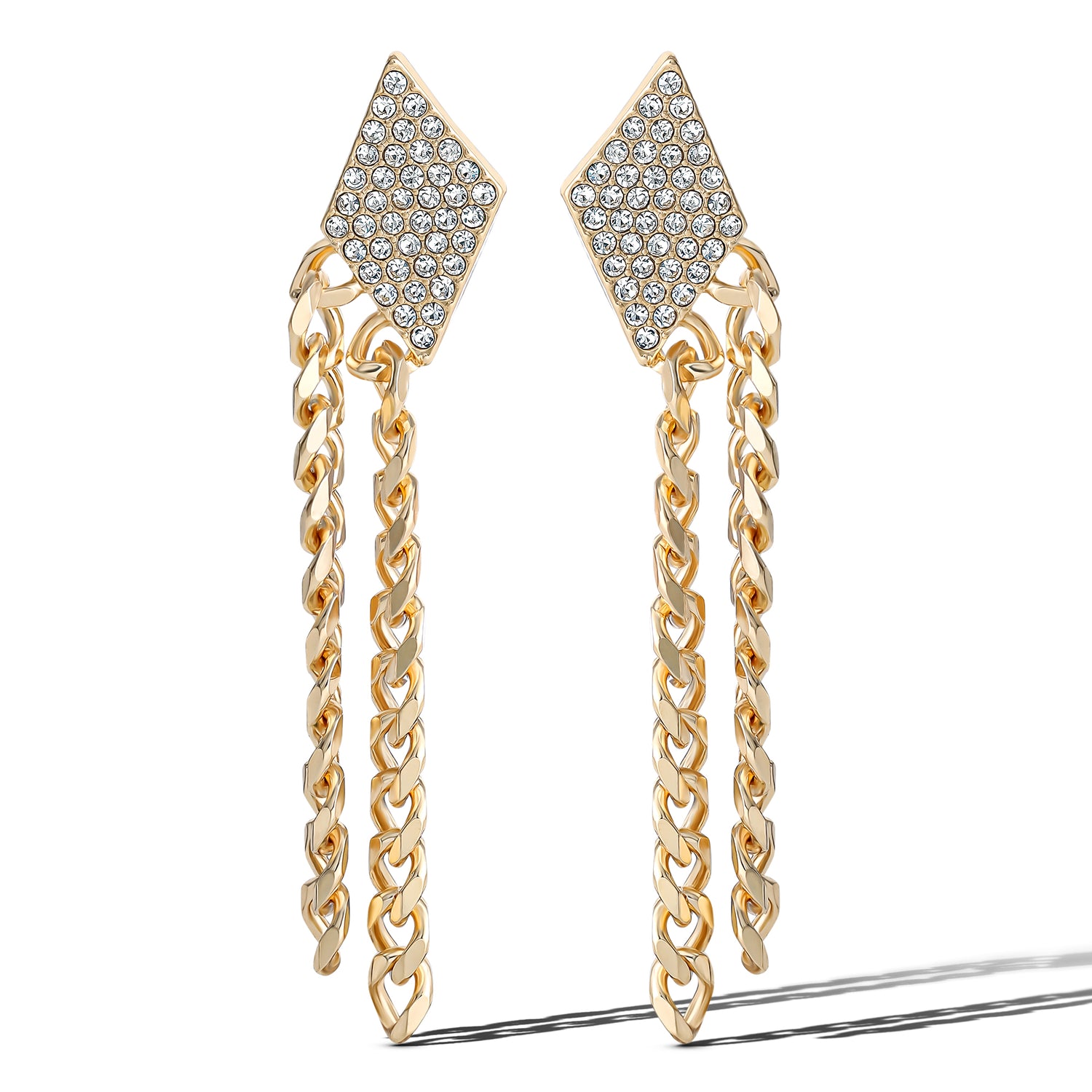 Jessica Simpson Gold-Tone Chain Fringe Dangle Earrings with Crystal Accents