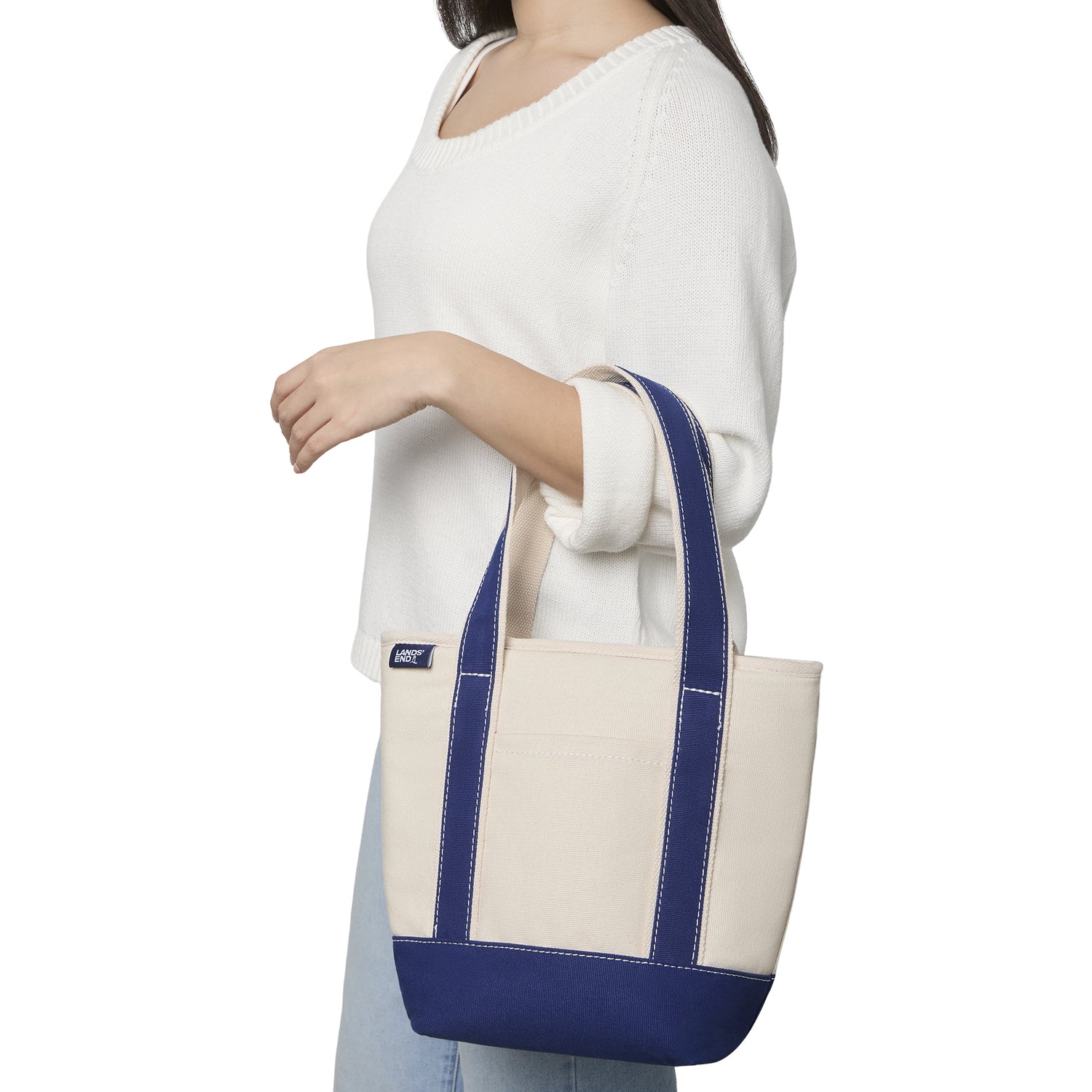 Lands' End Small Insulated Tote Bag with Zip Closure, Travel Cooler Bag for the Pool, Park, and Day Trips - Navy