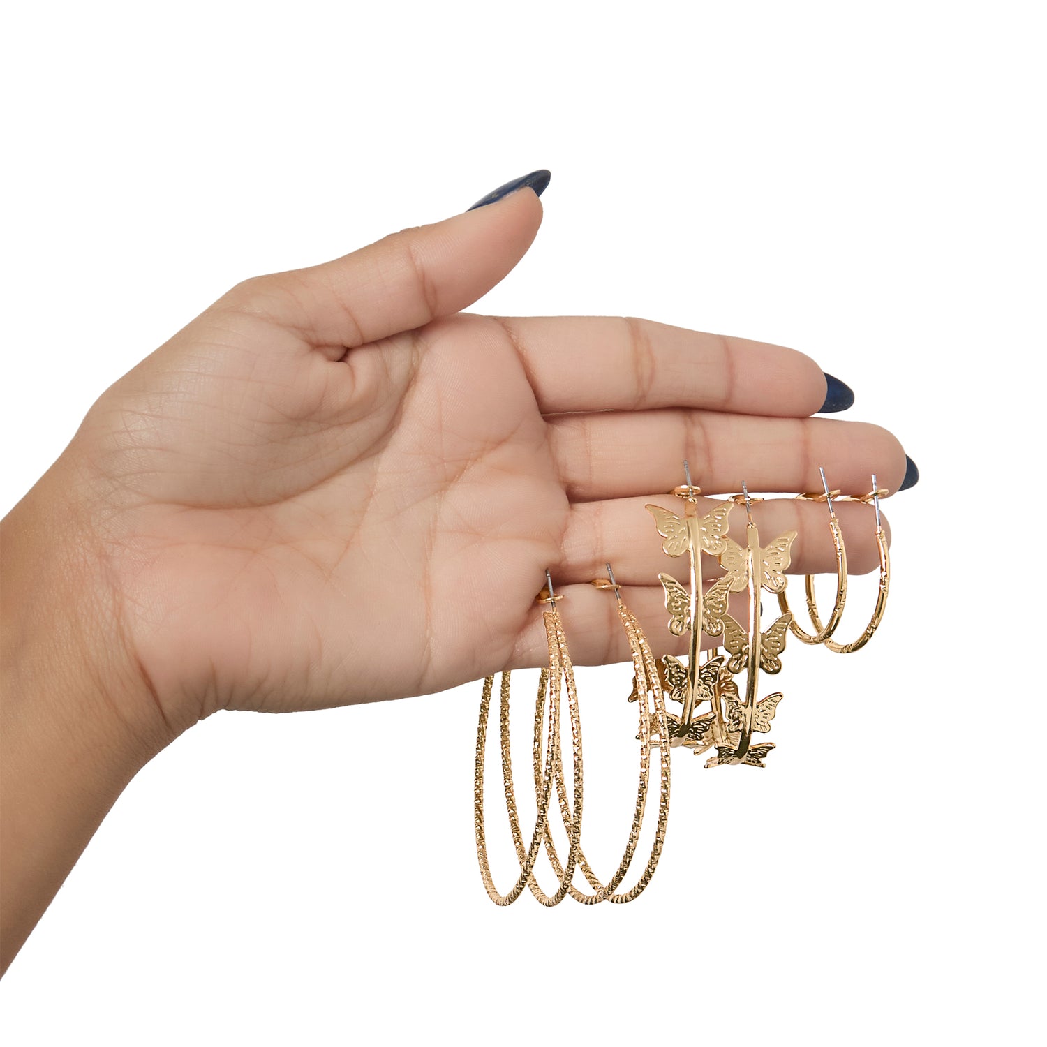 Jessica Simpson 3-Piece Gold-Tone Hoop Earring Set with Butterfly Details