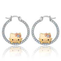 Hello Kitty Pop-Up Hoop Earrings, Tri-Color Sterling Silver with Created White Sapphire, Official License