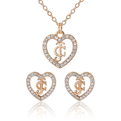 Juicy Couture Gold-Tone Pavé Heart Necklace & Stud Earrings Set