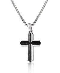 Lucky Brand Stainless Steel Cross Necklace for Men 24", Two-Tone Pendant Necklace, Cross Jewelry