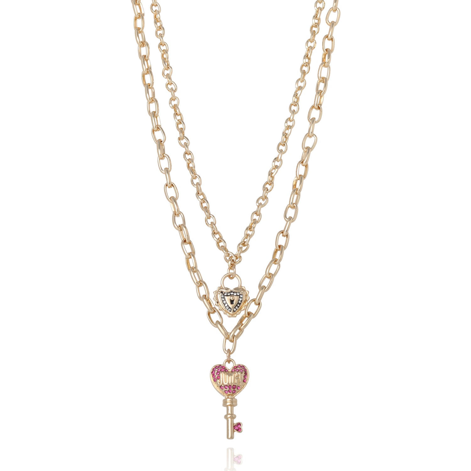 Juicy Couture Key Charm Layered Necklace and Lock Earring Set