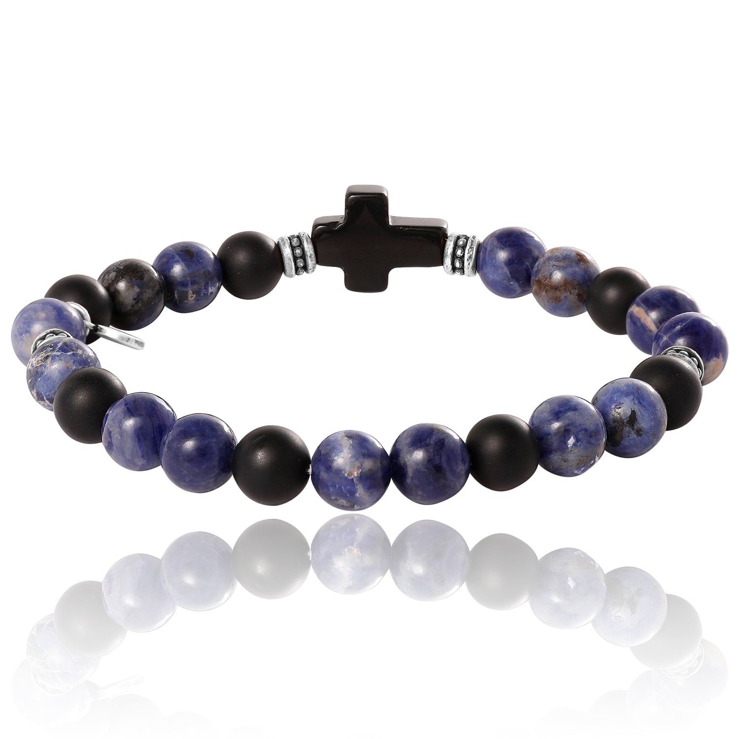 Lucky Brand Sodalite Bead Stretch Bracelets with Cross Accents - Black