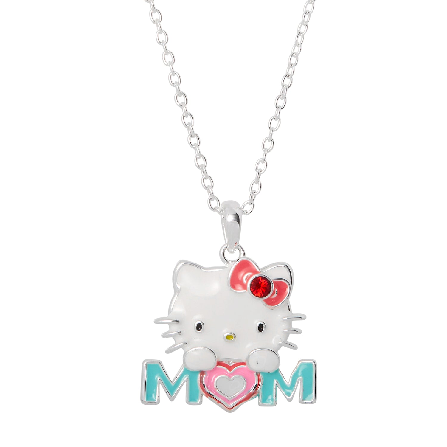 Sanrio Hello Kitty Necklace for Mom 18", Enamel-Plated Mom Pendant