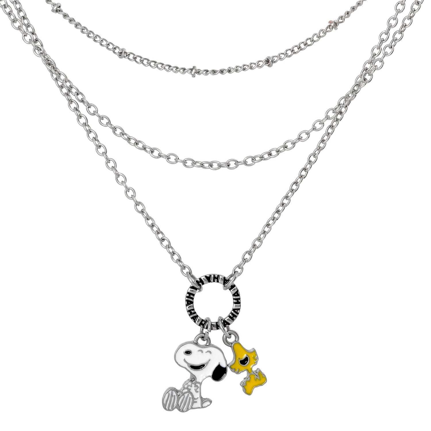 Peanuts Snoopy and Woodstock Layered Necklace for Women, 16/17/18"+3.25"