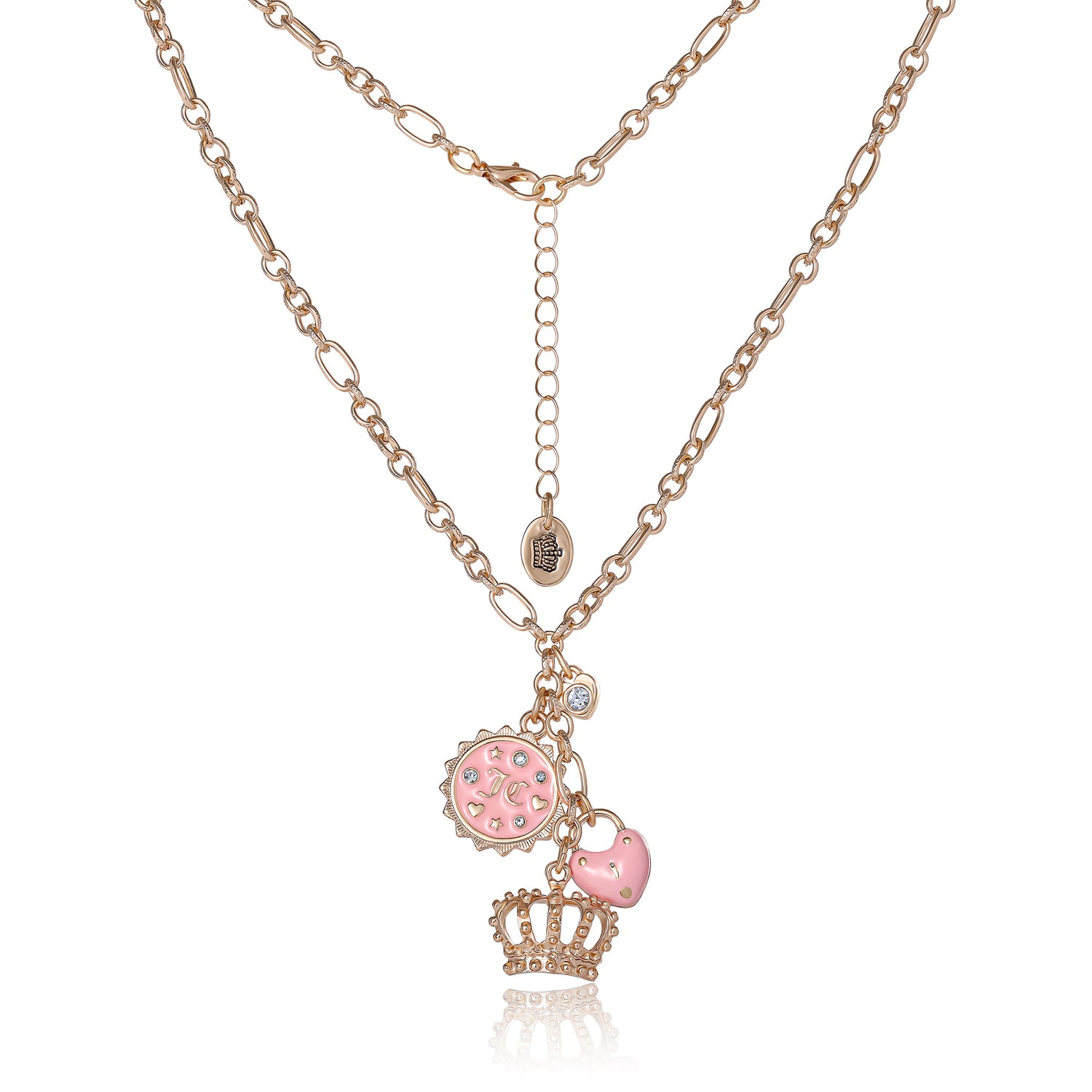Juicy Couture Gold-Tone Layered Charm Necklace with Pink Enamel Accents