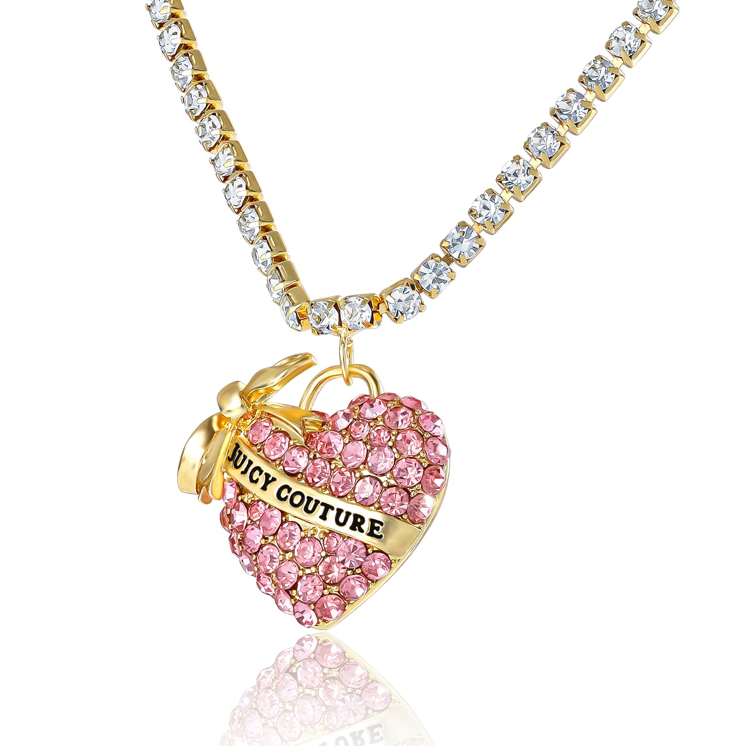 Juicy Couture Pink Pavé Heart Pendant Necklace, Gold‑Tone