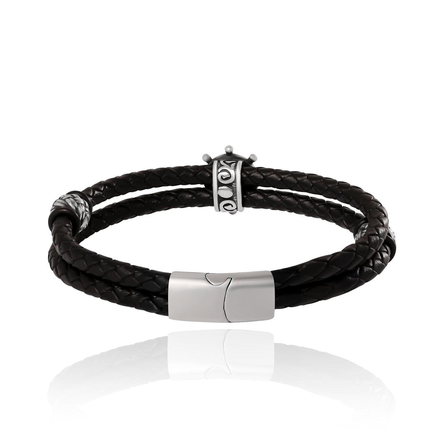 Lucky Brand Mens Nautical Wheel Black Braided Bracelet