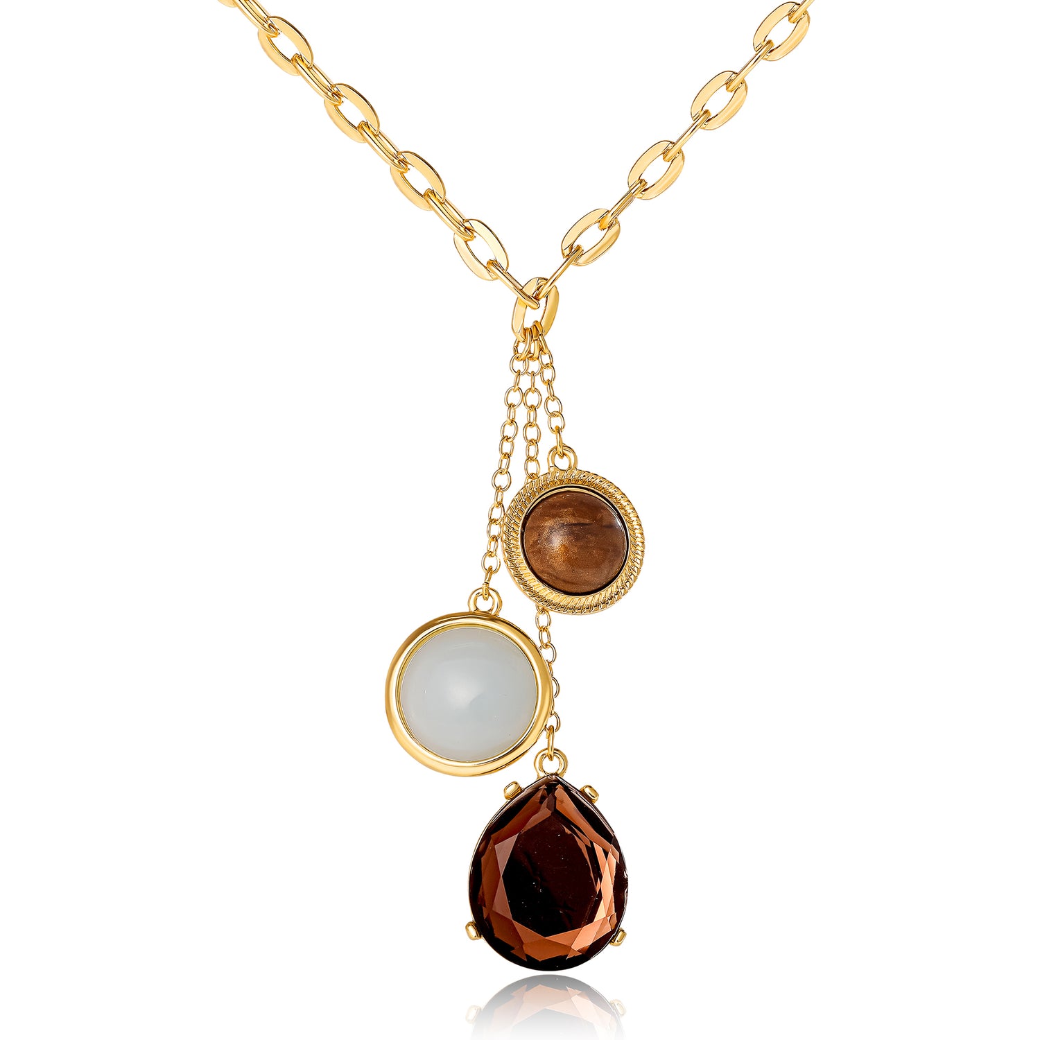 Jessica Simpson Resin Stone Dangle Pendant Necklace for Women, 18"+3" Gold-Tone Statement Necklace