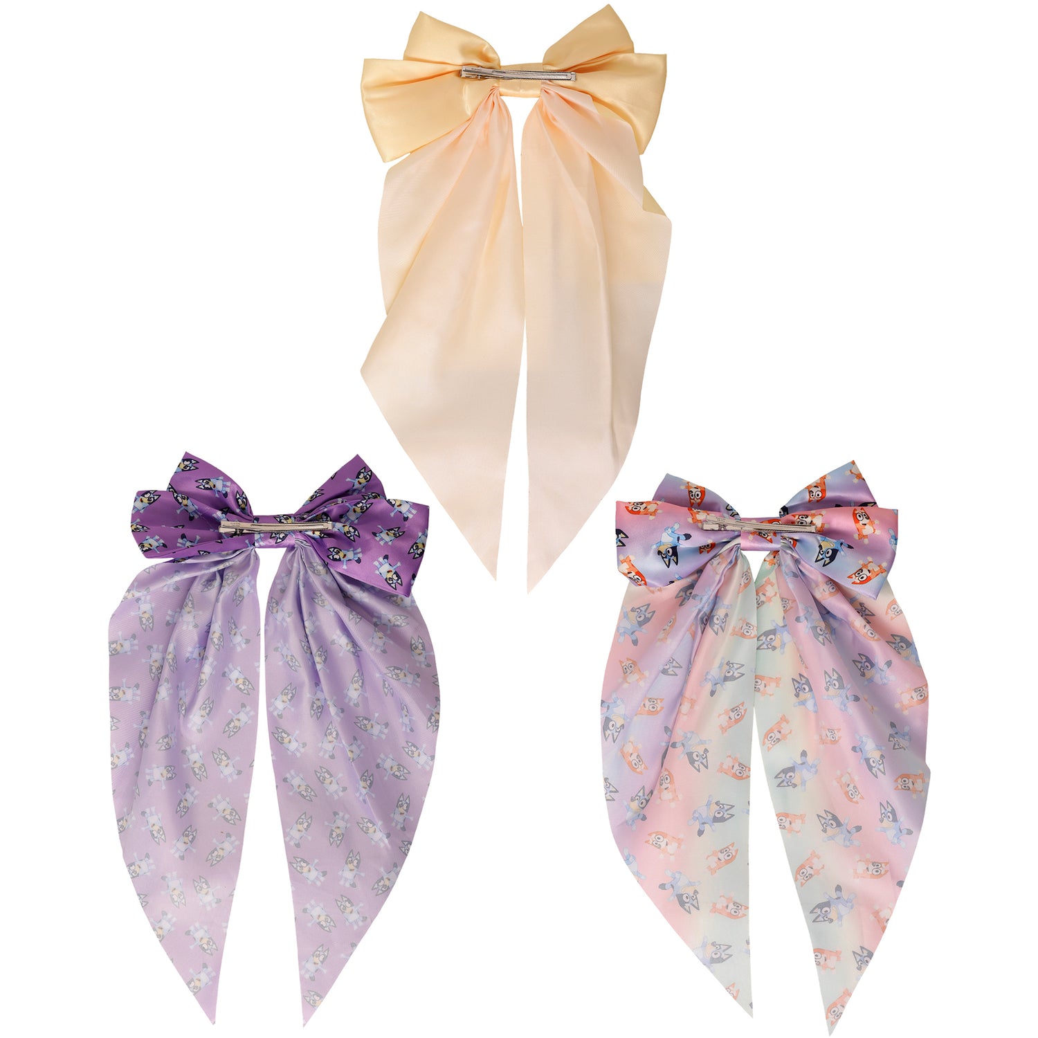 Bluey Bows for Hair 3-Piece Set Official License, Long Hair Bows with Clip