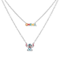 Disney Stitch Necklace Layered, Enamel-Plated Stitch and Ohana Pendants