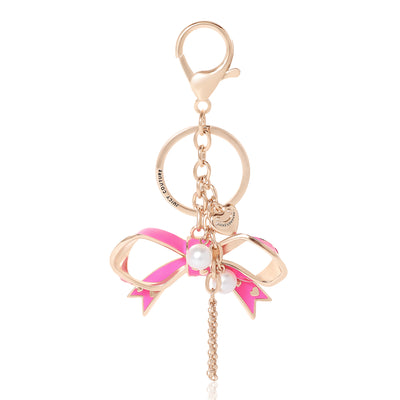 Juicy Couture Pink Enamel Heart Car Keychain for Women, Cute Key Chain with Faux Pearls and Juicy Logo Charm