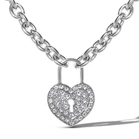 Jessica Simpson Silver-Tone Pave Crystal Heart Lock Necklace