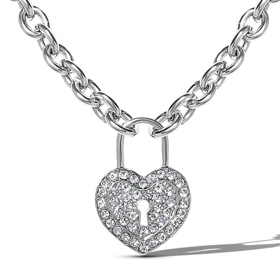 Jessica Simpson Silver-Tone Pave Crystal Heart Lock Necklace